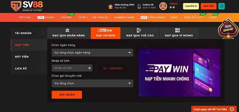 Hướng dẫn nạp tiền SV88 nhanh chóng trong vòng 1 nốt nhạc 1 Phương Thức Thanh Toán Tại Nhà Cái Sv88 Đang Phát Triển